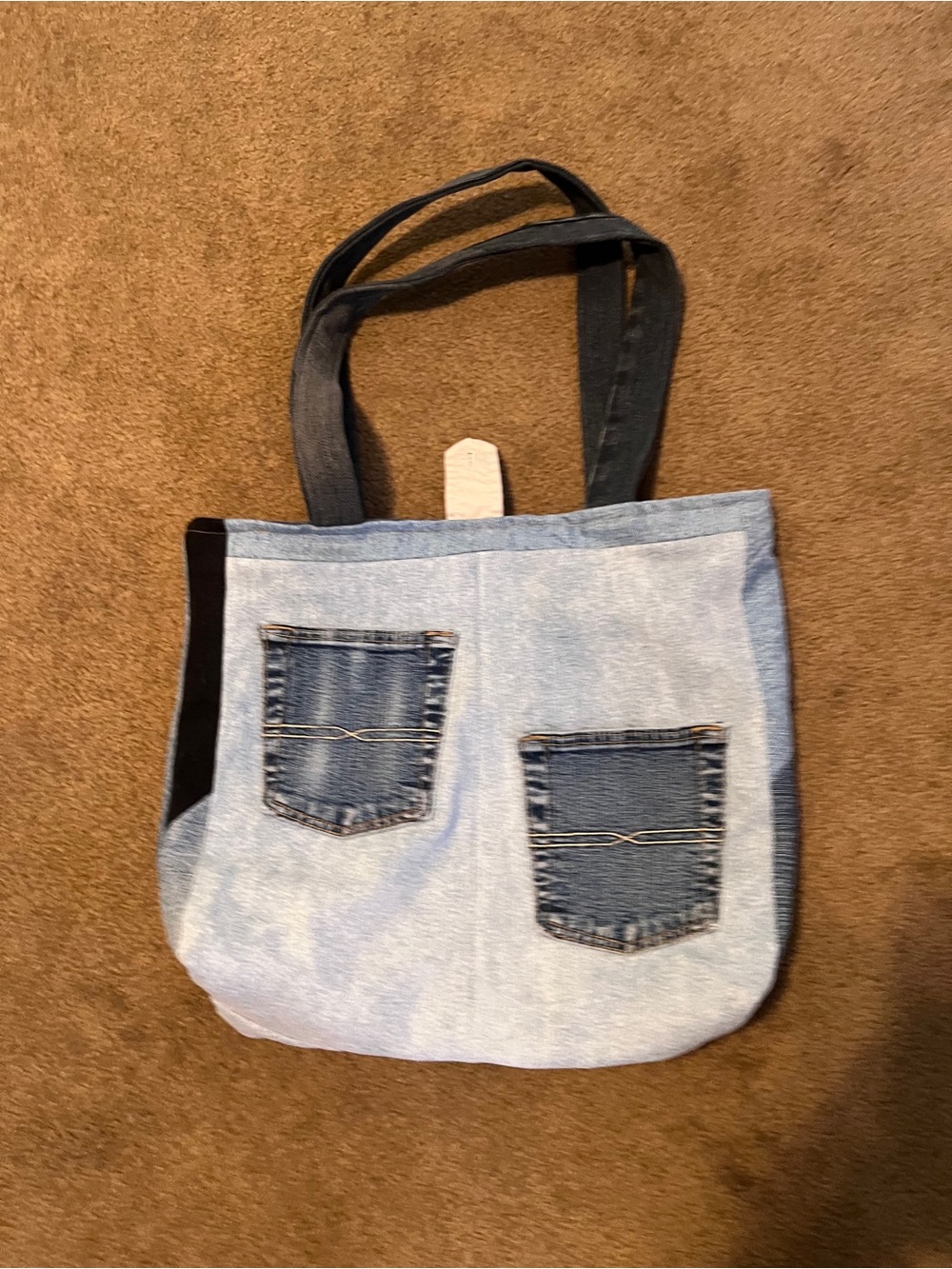 Light Wash Denim Tote Bag with Front Pocket Details